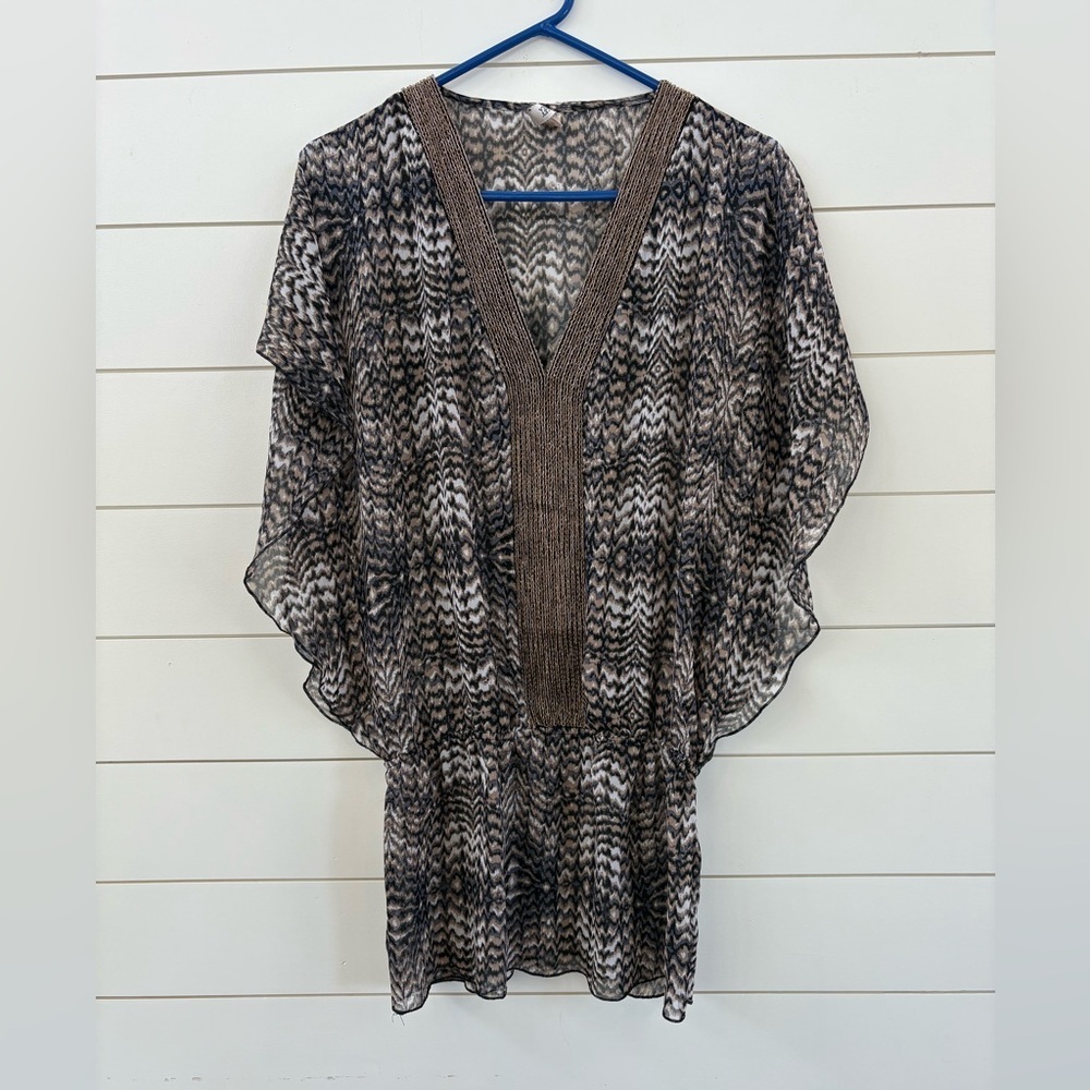 Badgley Mischka Sheer V-Neck Swim Coverup